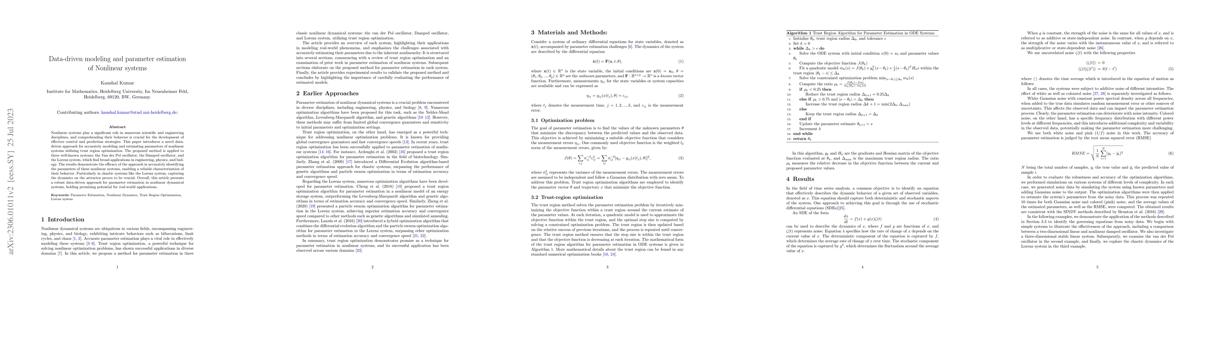 Thumbnail for Data-driven modeling and parameter estimation of Nonlinear systems