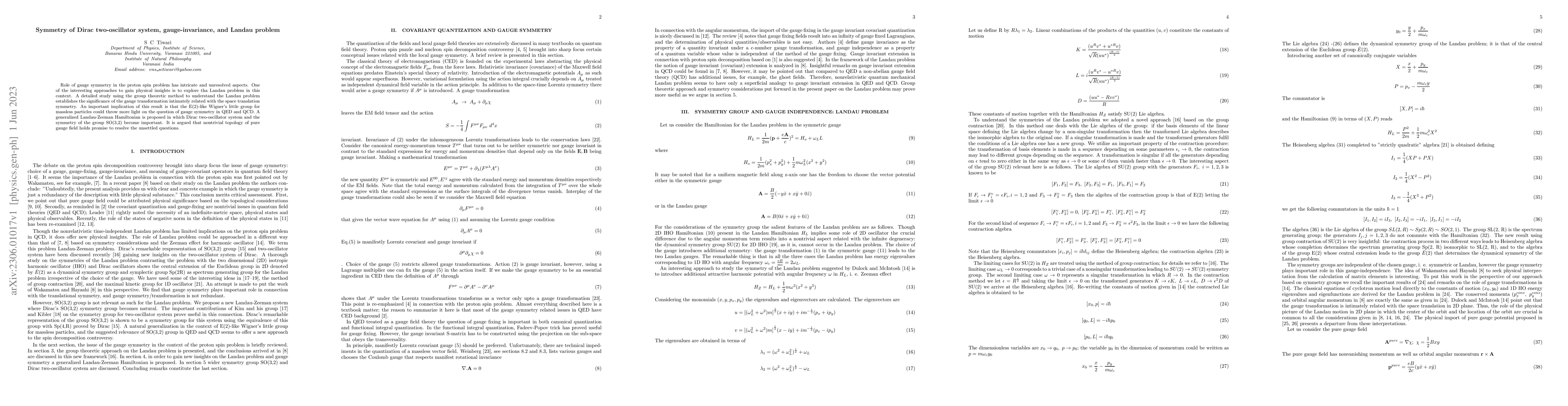 Thumbnail for Symmetry of Dirac two-oscillator system, gauge-invariance, and Landau
  problem