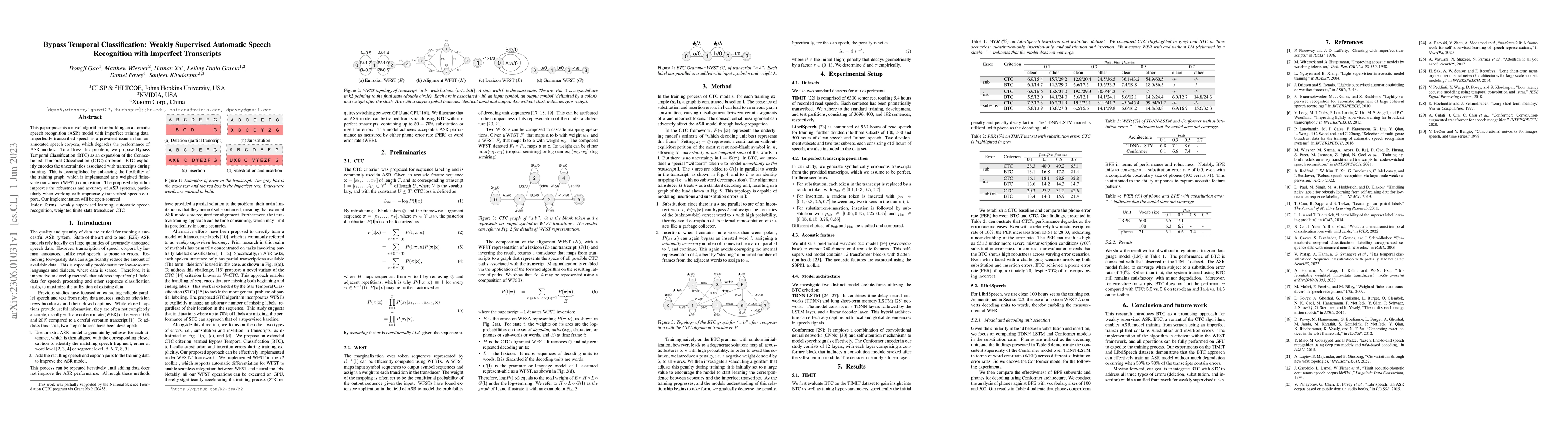 Thumbnail for Bypass Temporal Classification: Weakly Supervised Automatic Speech
  Recognition with Imperfect Transcripts