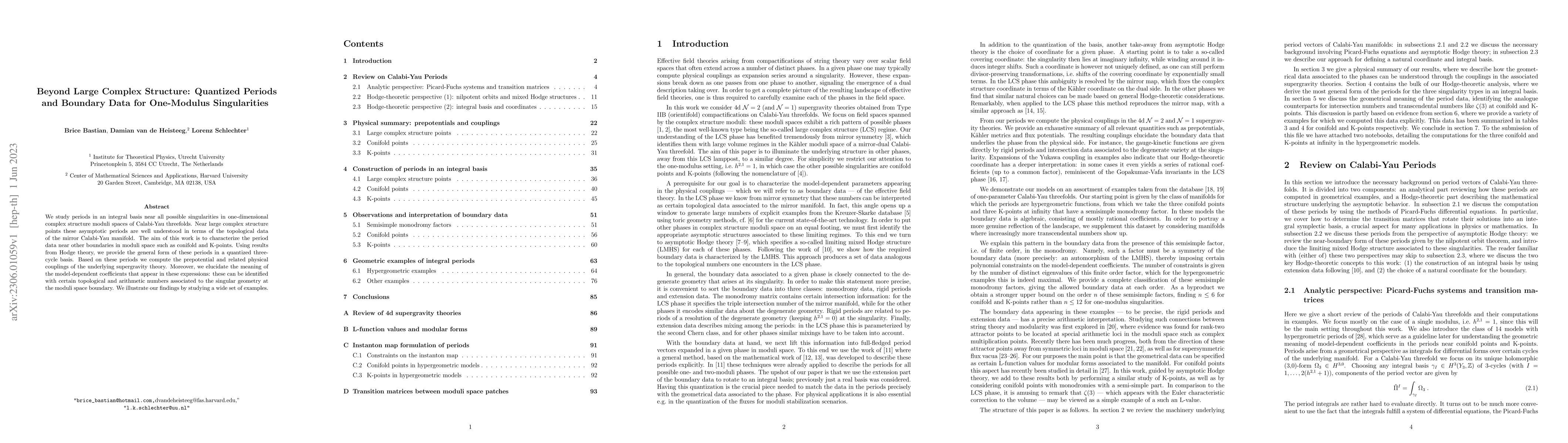 Thumbnail for Beyond Large Complex Structure: Quantized Periods and Boundary Data for
  One-Modulus Singularities