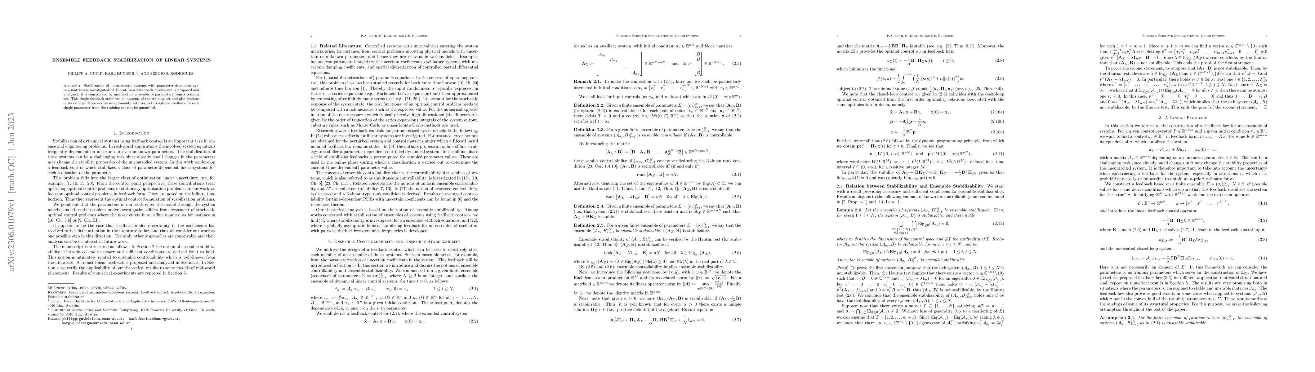 Thumbnail for Ensemble Feedback Stabilization of Linear Systems