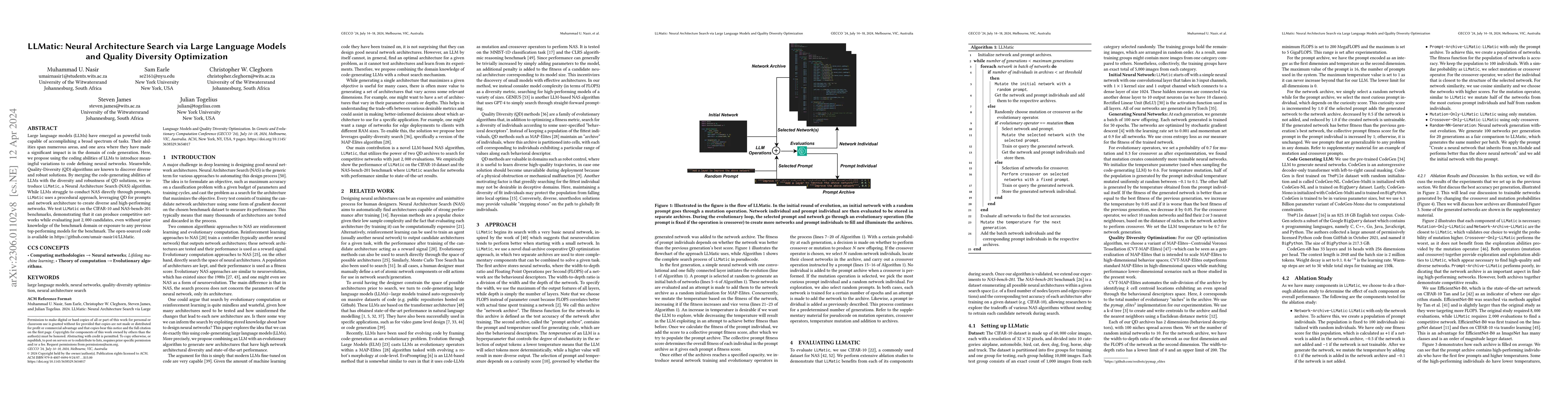 Thumbnail for LLMatic: Neural Architecture Search via Large Language Models and
  Quality Diversity Optimization