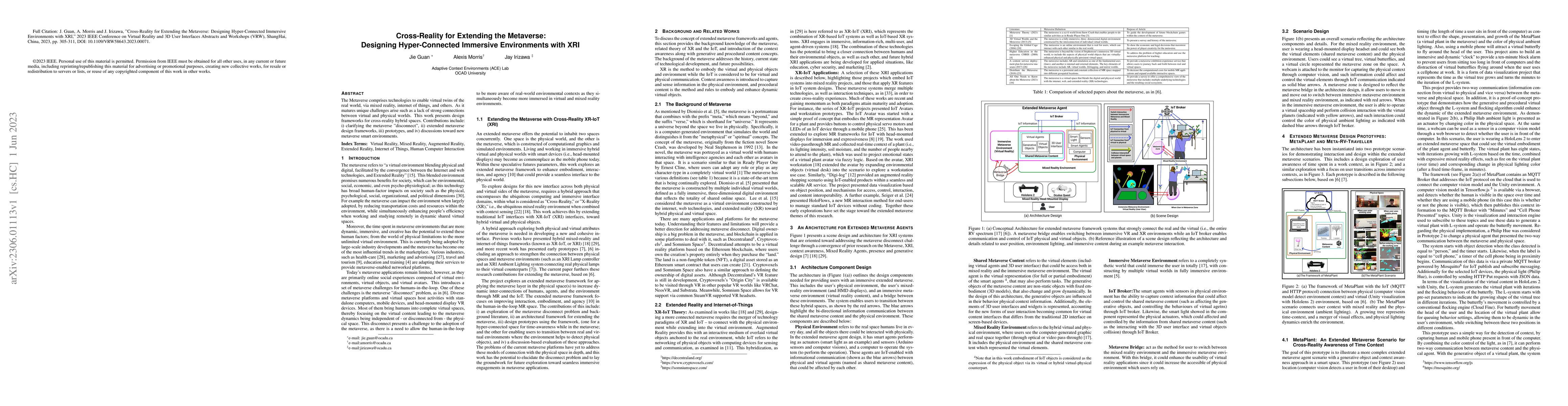 Thumbnail for Cross-Reality for Extending the Metaverse: Designing Hyper-Connected
  Immersive Environments with XRI