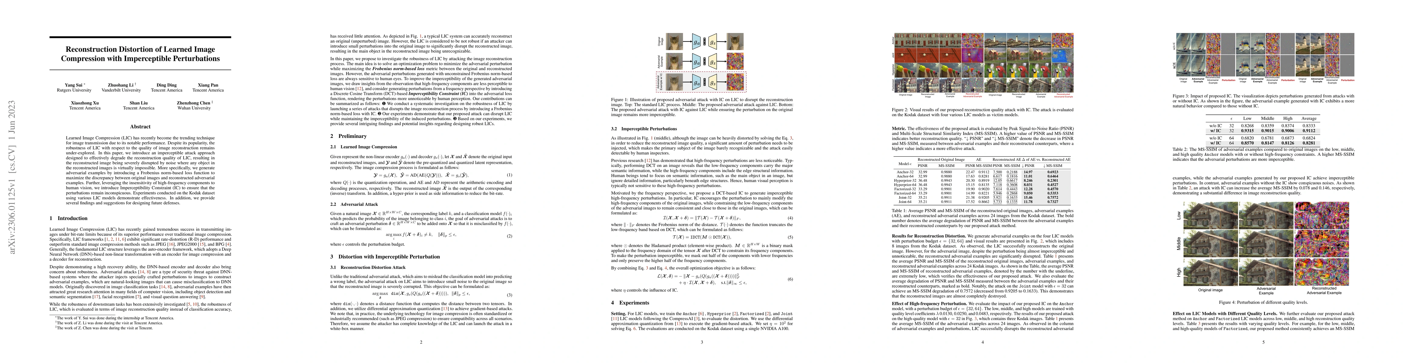 Thumbnail for Reconstruction Distortion of Learned Image Compression with
  Imperceptible Perturbations