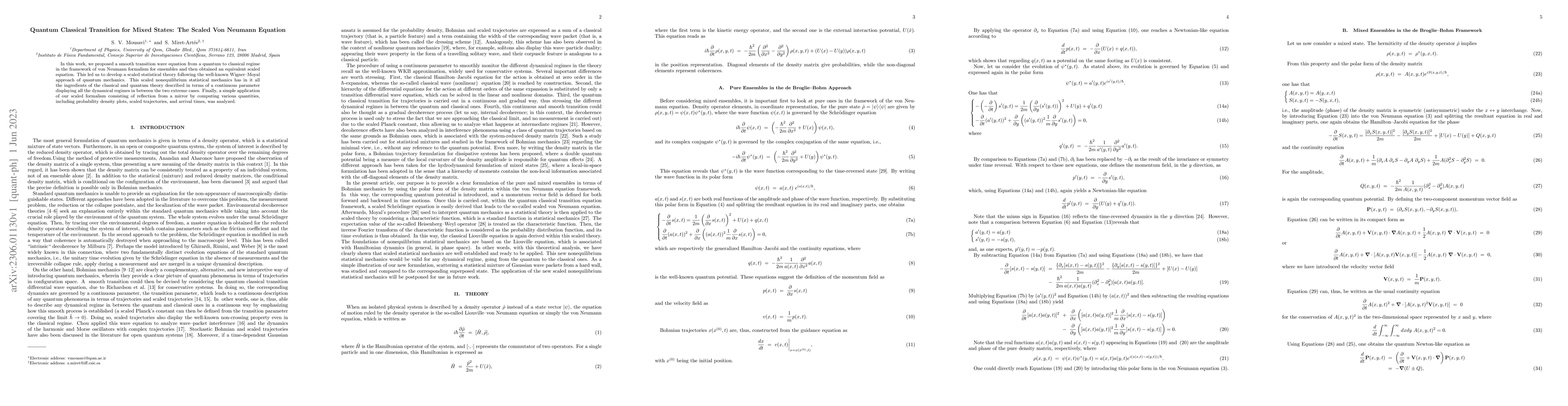 Thumbnail for Quantum Classical Transition for Mixed States: The Scaled Von Neumann
  Equation