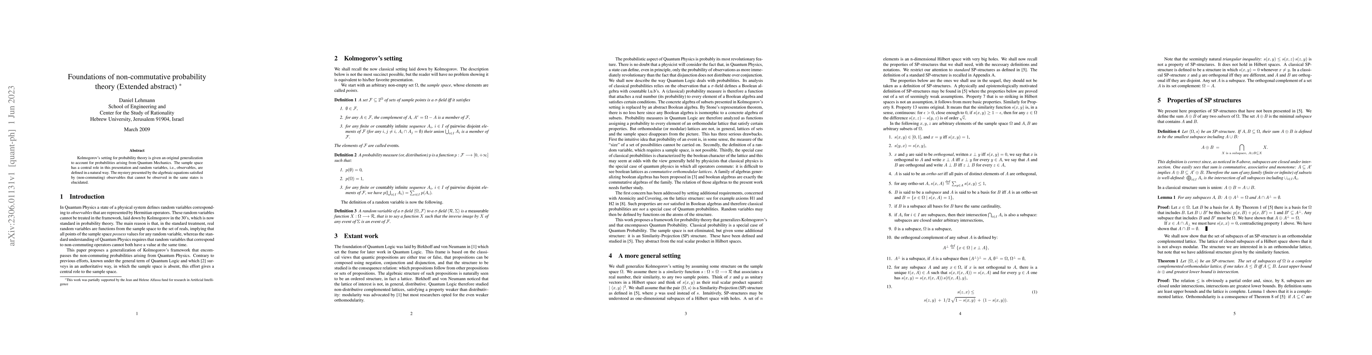 Thumbnail for Foundations of non-commutative probability theory (Extended abstract)