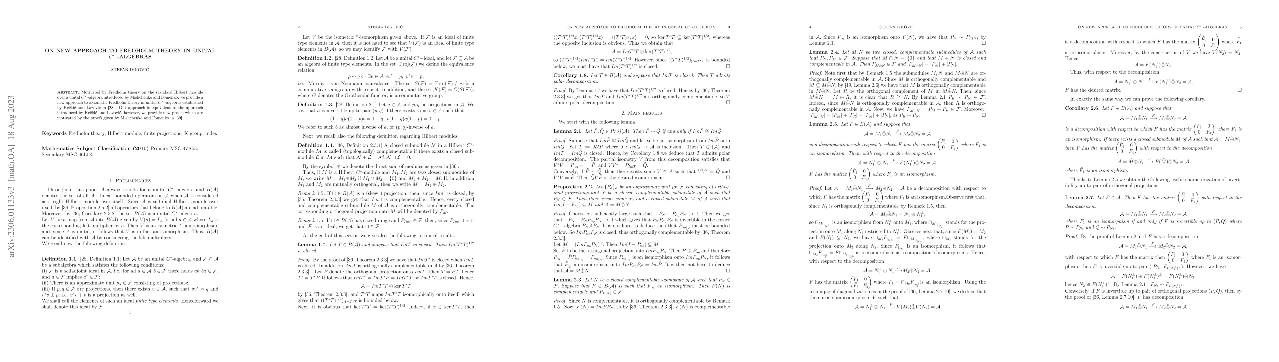 Thumbnail for On New Approach to Fredholm theory in unital C*-algebras