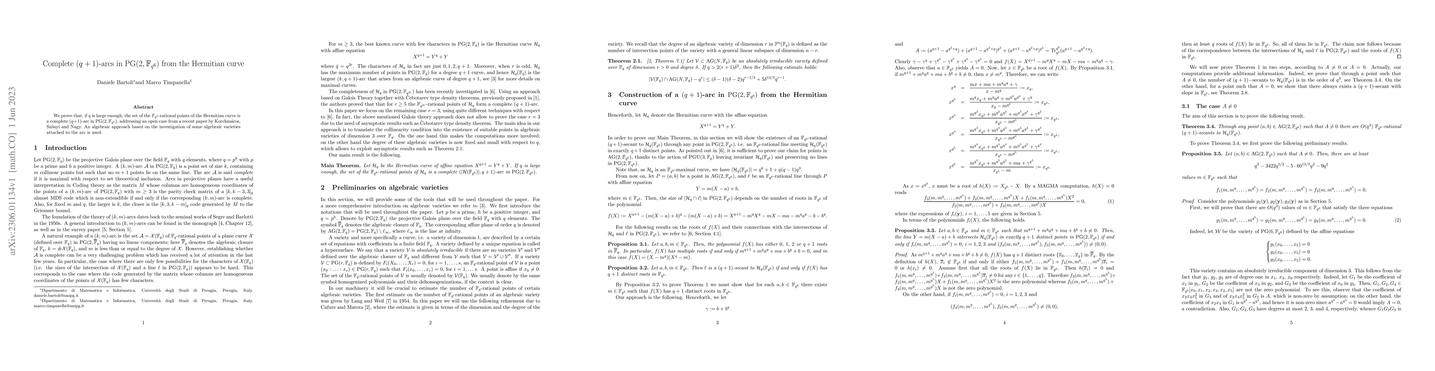 Thumbnail for Complete $(q+1)$-arcs in $\mathrm{PG}(2,\mathbb{F}_{q^6})$ from the
  Hermitian curve