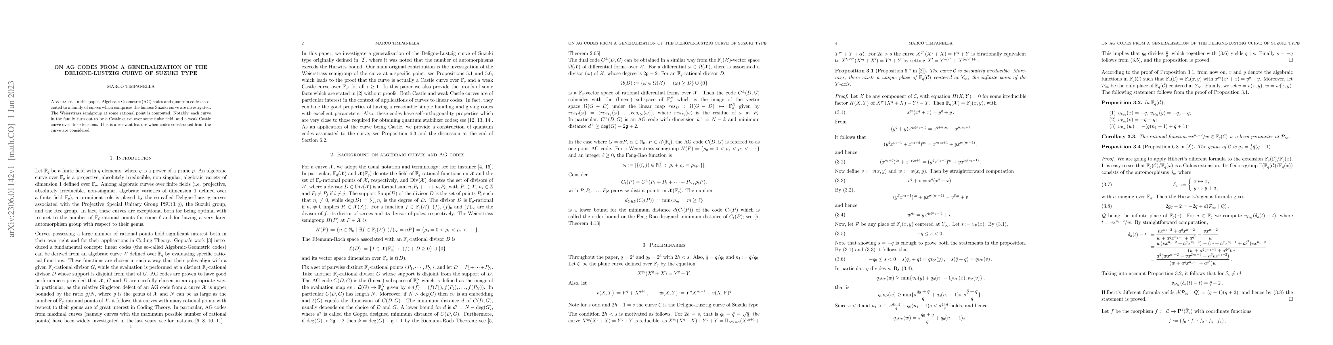 Thumbnail for On AG codes from a generalization of the Deligne-Lustzig curve of Suzuki
  type