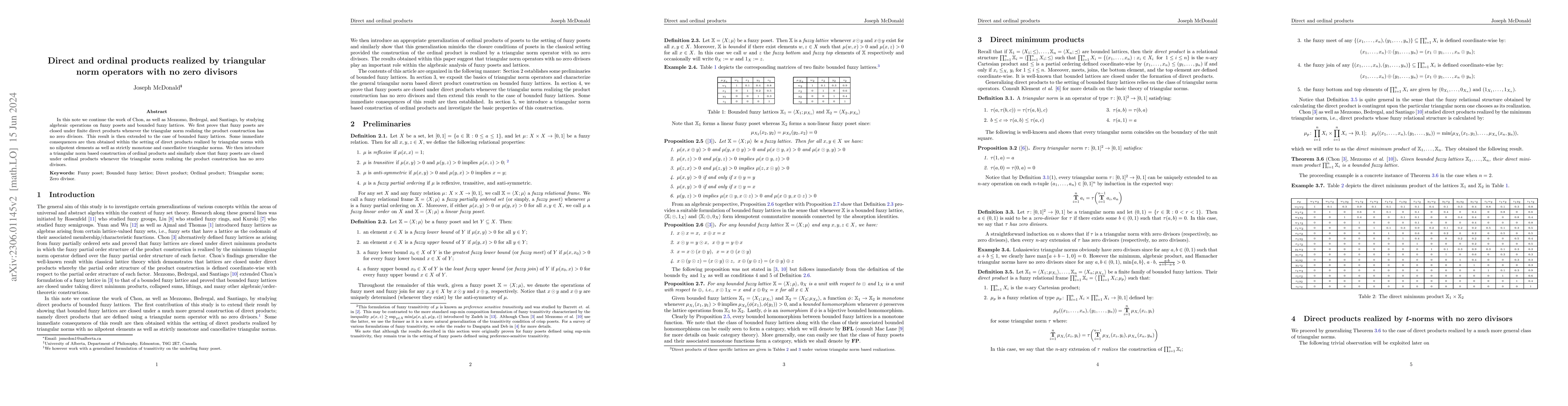 Thumbnail for Direct and ordinal products realized by triangular norm operators with
  no zero divisors
