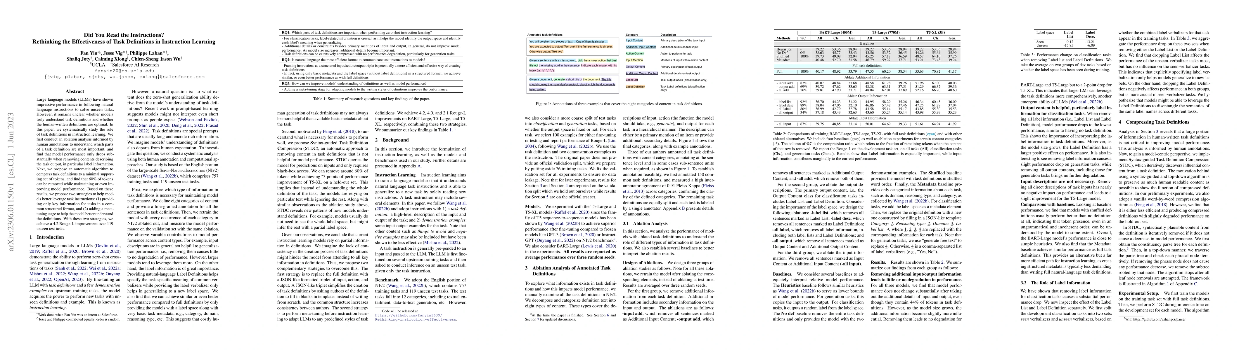 Thumbnail for Did You Read the Instructions? Rethinking the Effectiveness of Task
  Definitions in Instruction Learning