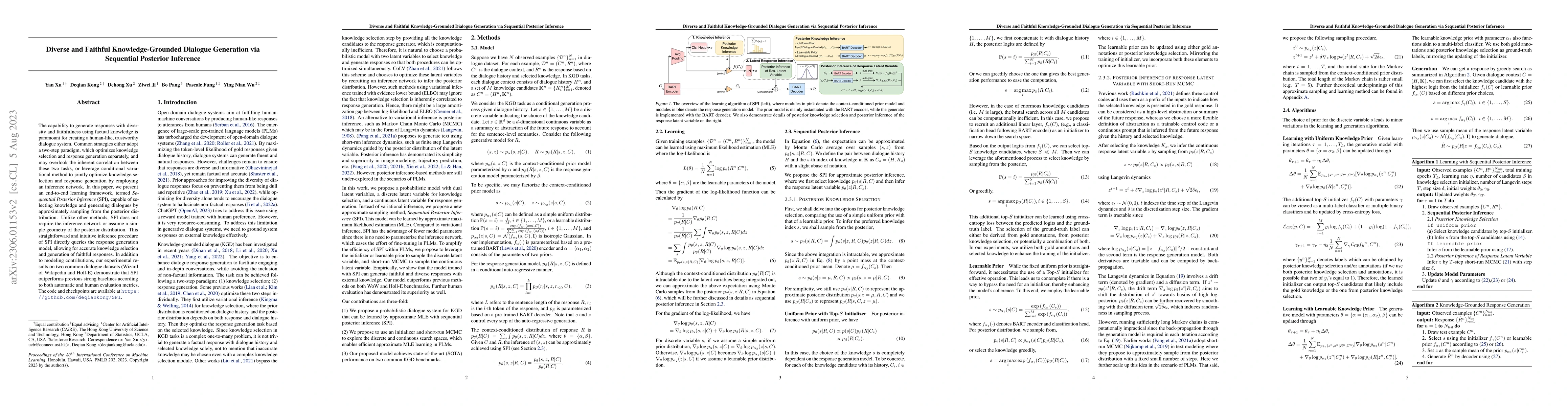 Thumbnail for Diverse and Faithful Knowledge-Grounded Dialogue Generation via
  Sequential Posterior Inference