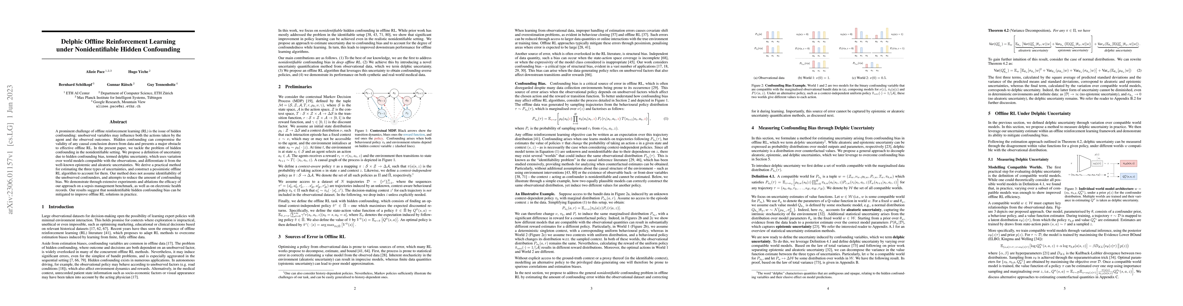 Thumbnail for Delphic Offline Reinforcement Learning under Nonidentifiable Hidden
  Confounding