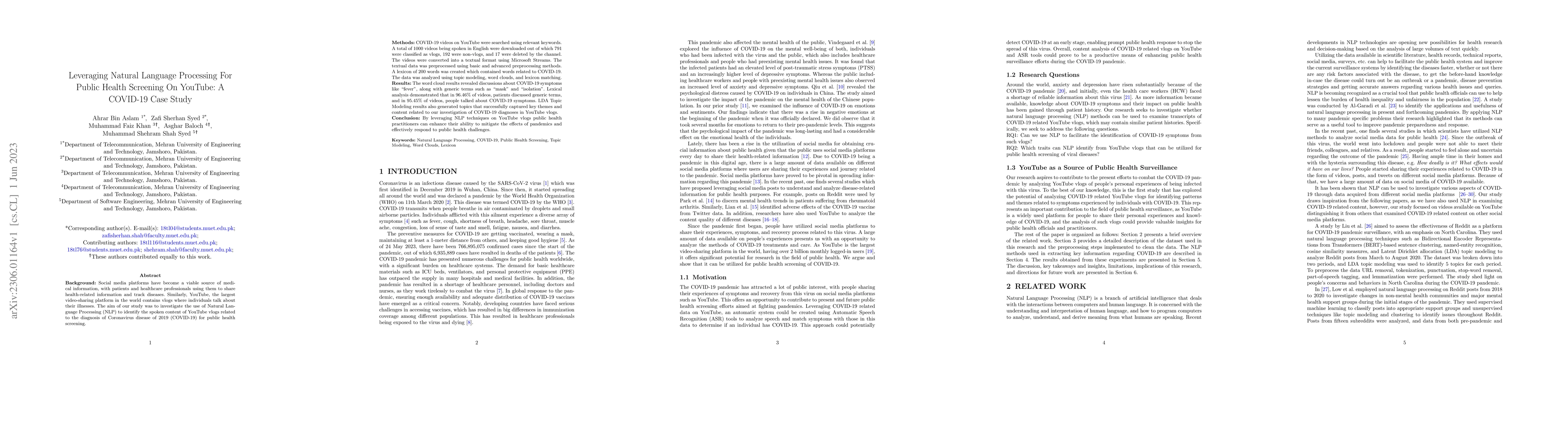 Thumbnail for Leveraging Natural Language Processing For Public Health Screening On
  YouTube: A COVID-19 Case Study