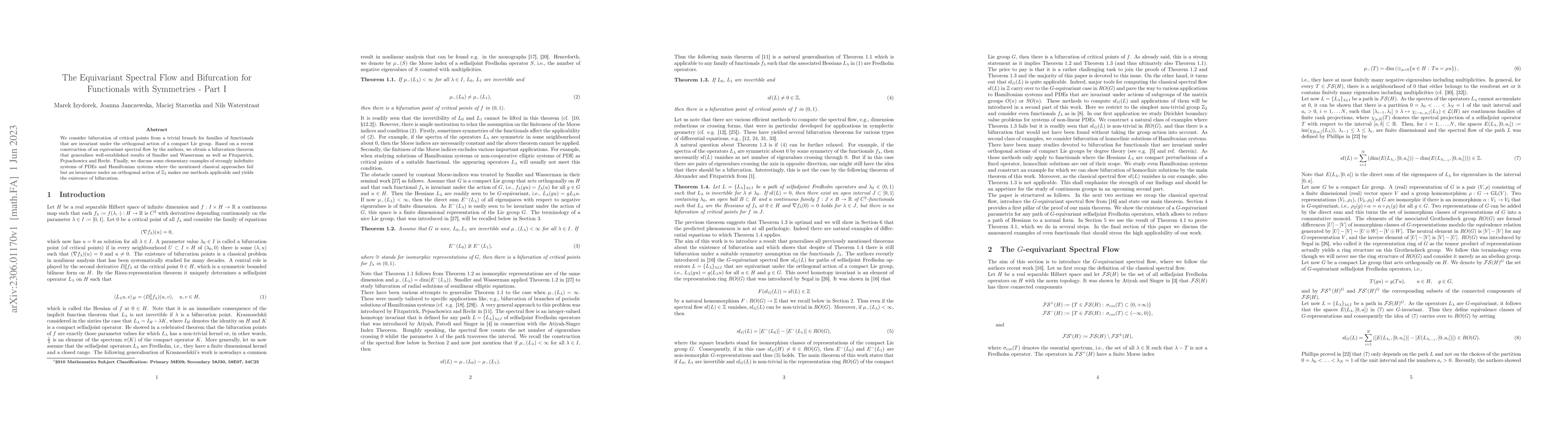 Thumbnail for The Equivariant Spectral Flow and Bifurcation for Functionals with
  Symmetries -- Part I