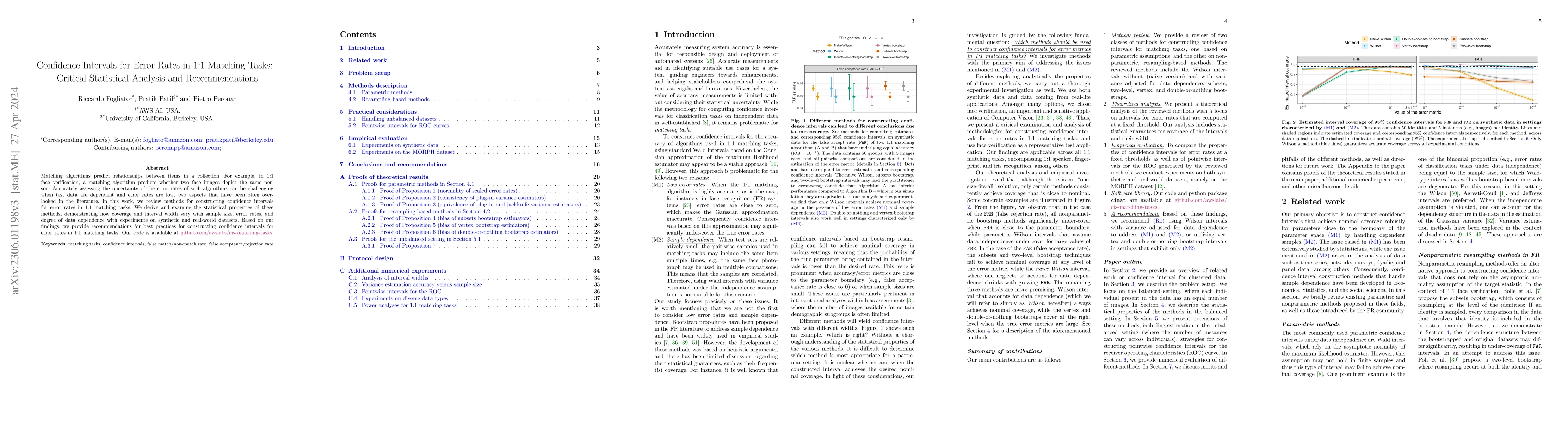 Thumbnail for Confidence Intervals for Error Rates in 1:1 Matching Tasks: Critical
  Statistical Analysis and Recommendations