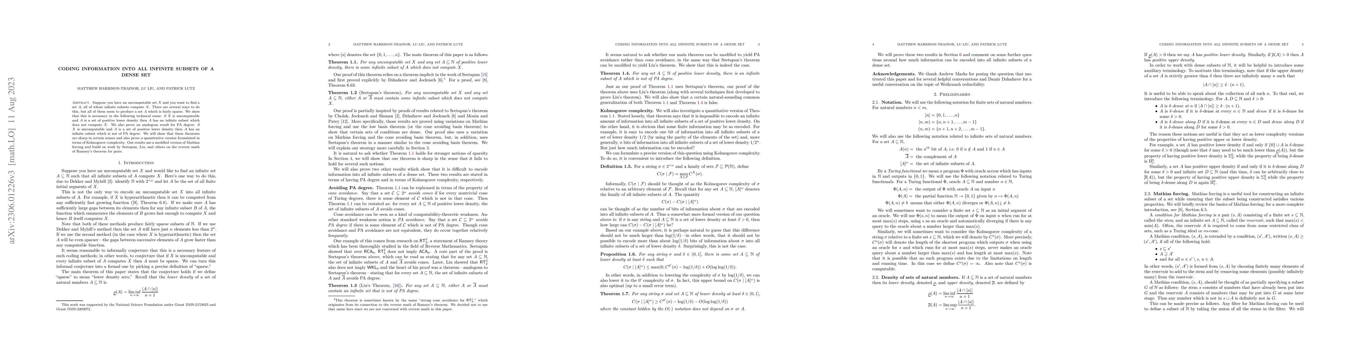 Thumbnail for Coding information into all infinite subsets of a dense set