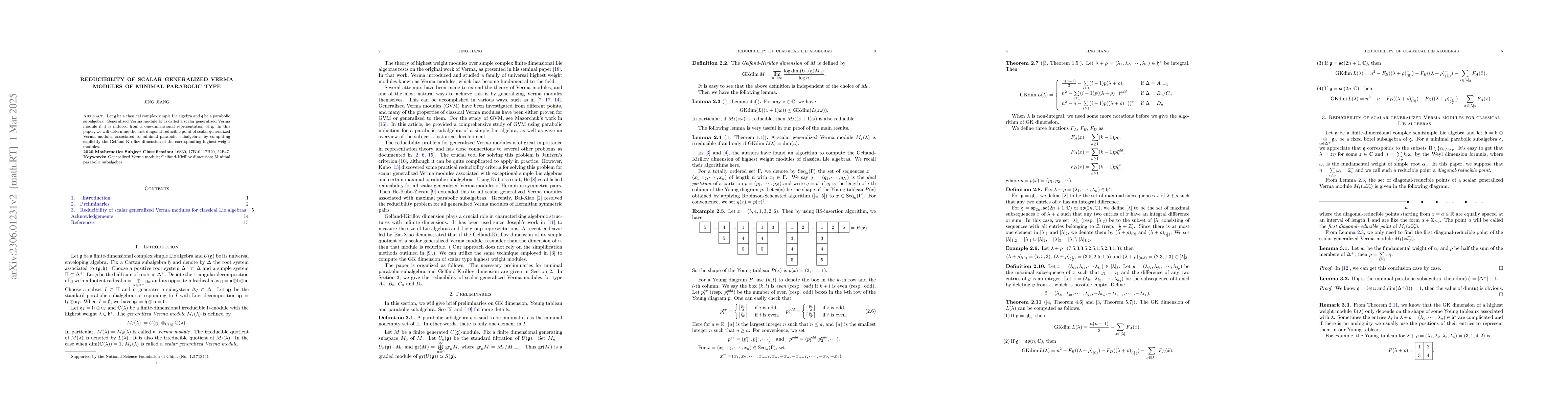 Thumbnail for Reducibility of scalar generalized Verma modules of minimal parabolic
  type