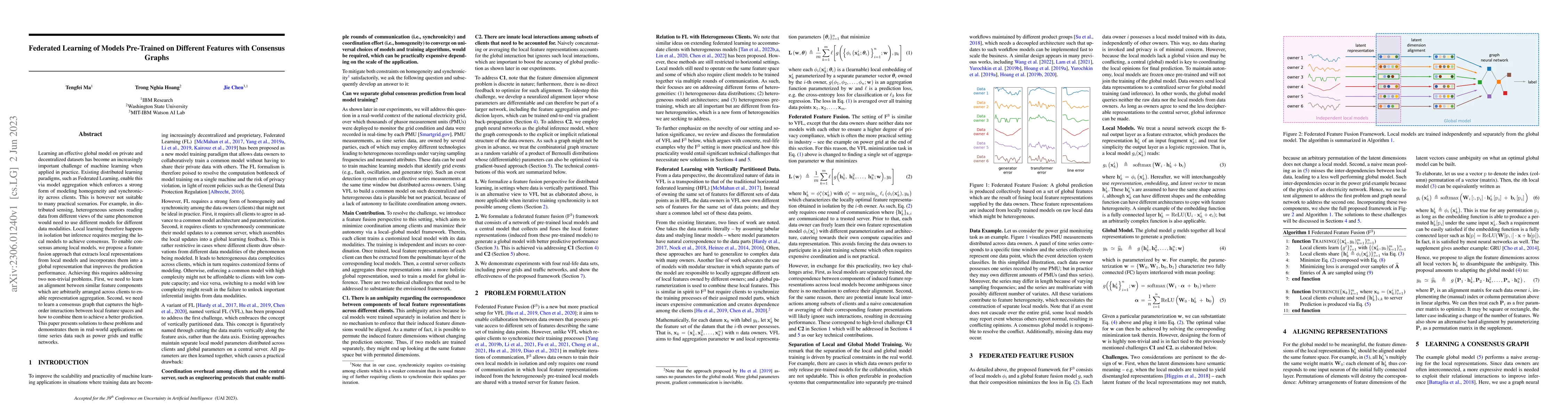 Thumbnail for Federated Learning of Models Pre-Trained on Different Features with
  Consensus Graphs