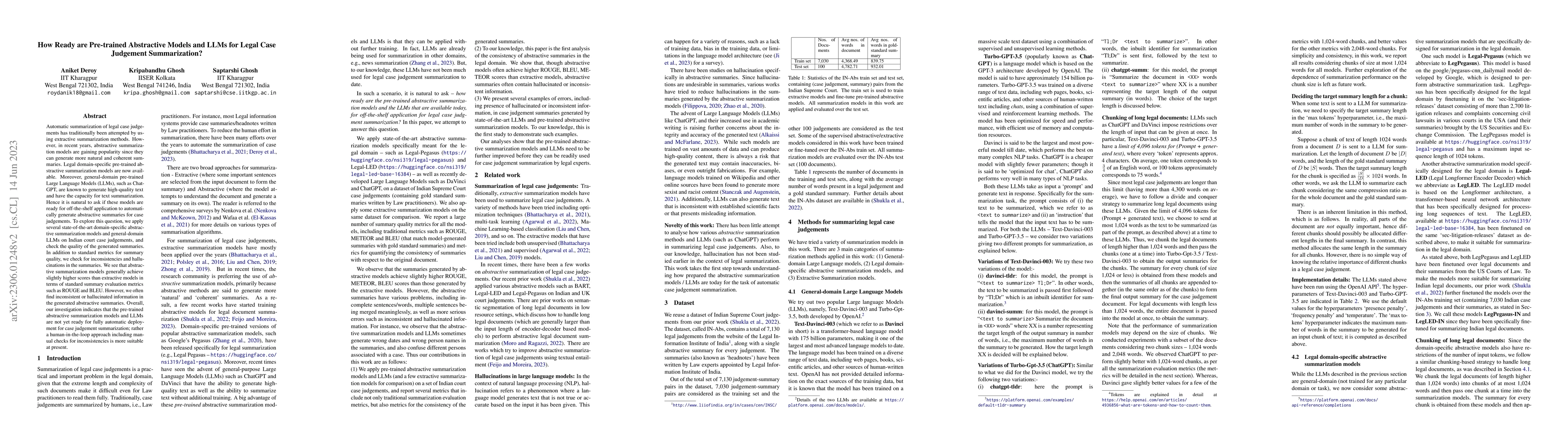 Thumbnail for How Ready are Pre-trained Abstractive Models and LLMs for Legal Case
  Judgement Summarization?