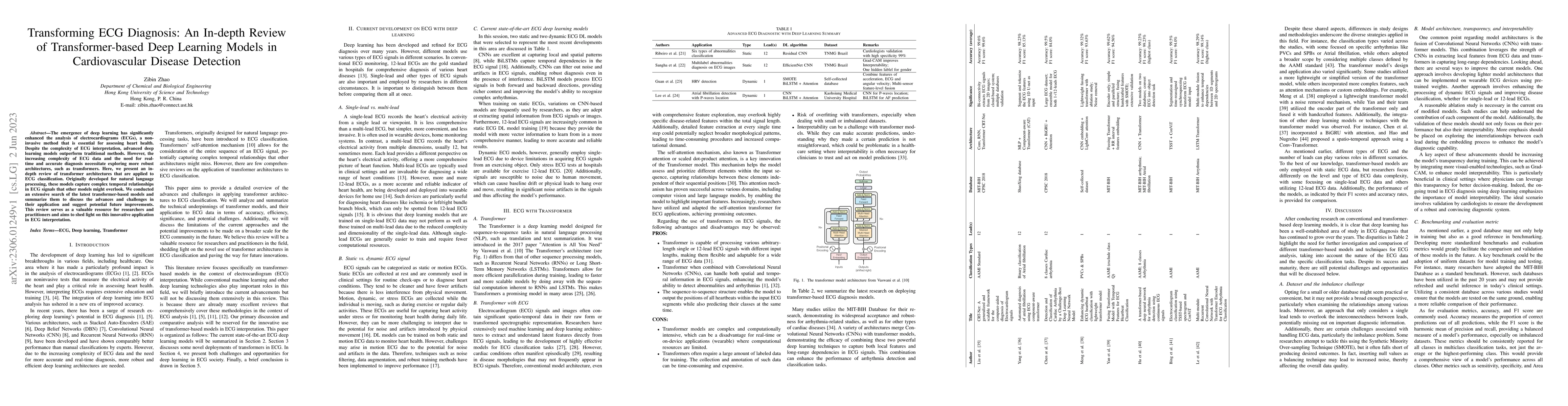Thumbnail for Transforming ECG Diagnosis:An In-depth Review of Transformer-based
  DeepLearning Models in Cardiovascular Disease Detection