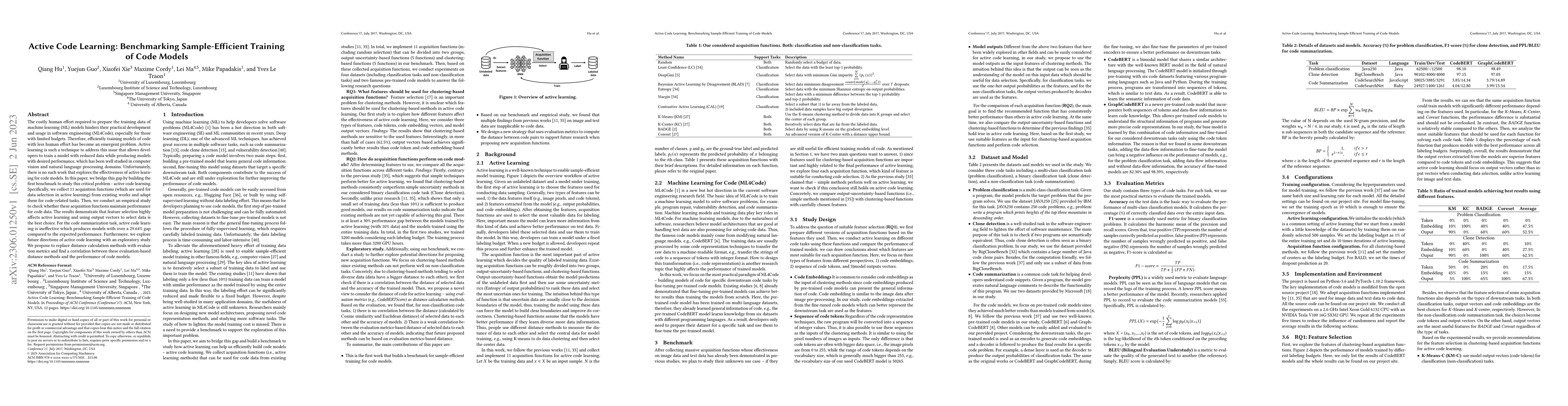 Thumbnail for Active Code Learning: Benchmarking Sample-Efficient Training of Code
  Models