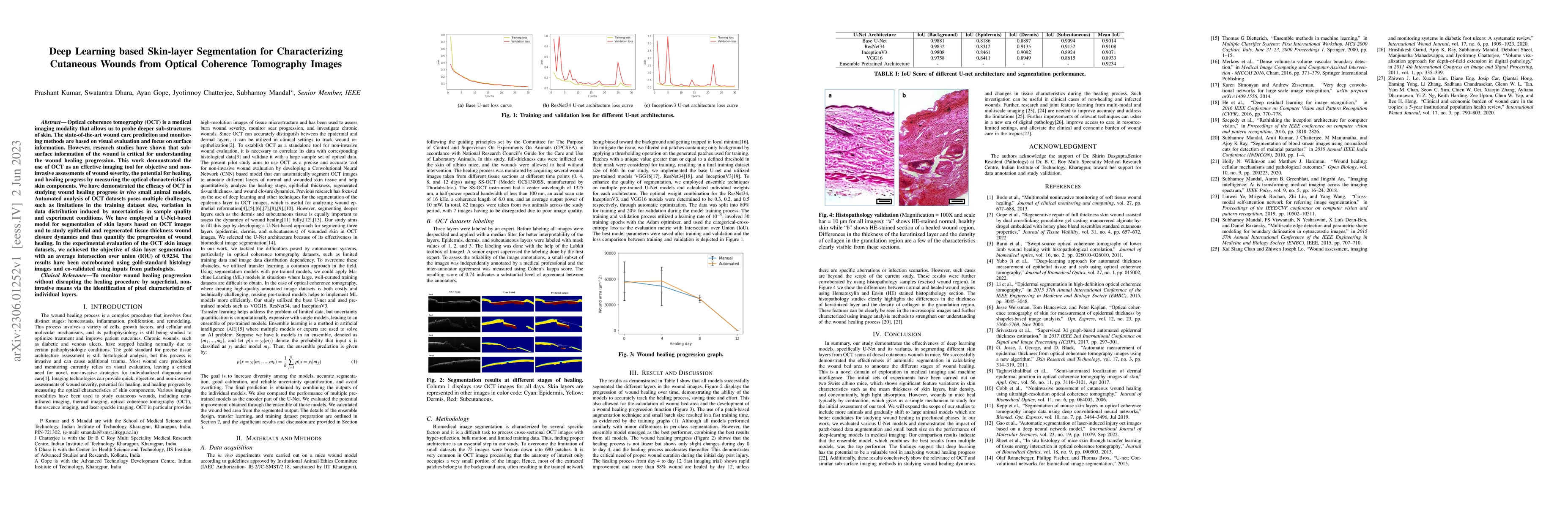 Thumbnail for Deep Learning based Skin-layer Segmentation for Characterizing Cutaneous
  Wounds from Optical Coherence Tomography Images