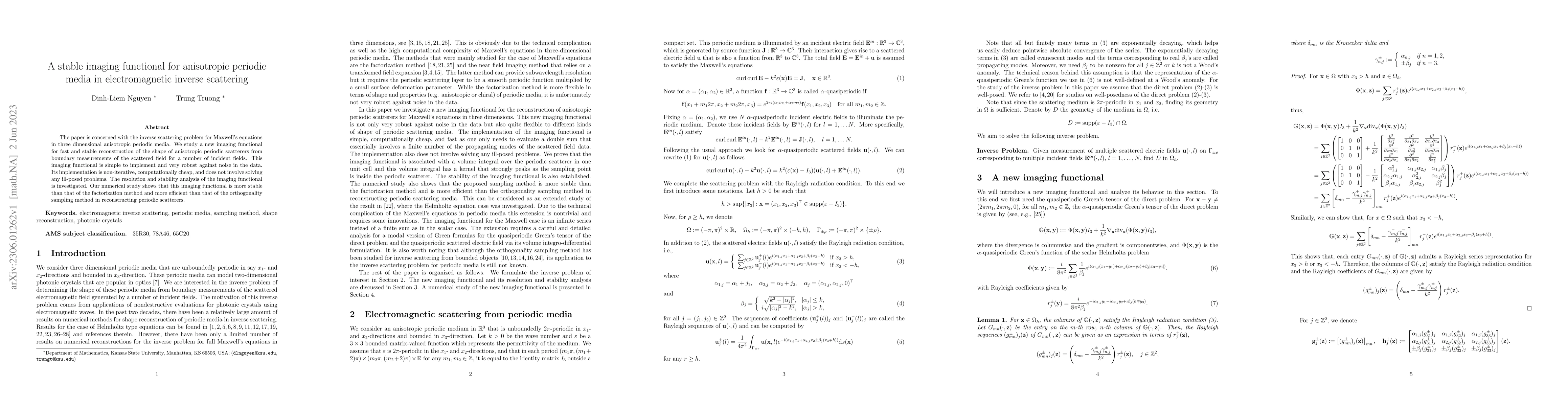 Thumbnail for A stable imaging functional for anisotropic periodic media in
  electromagnetic inverse scattering