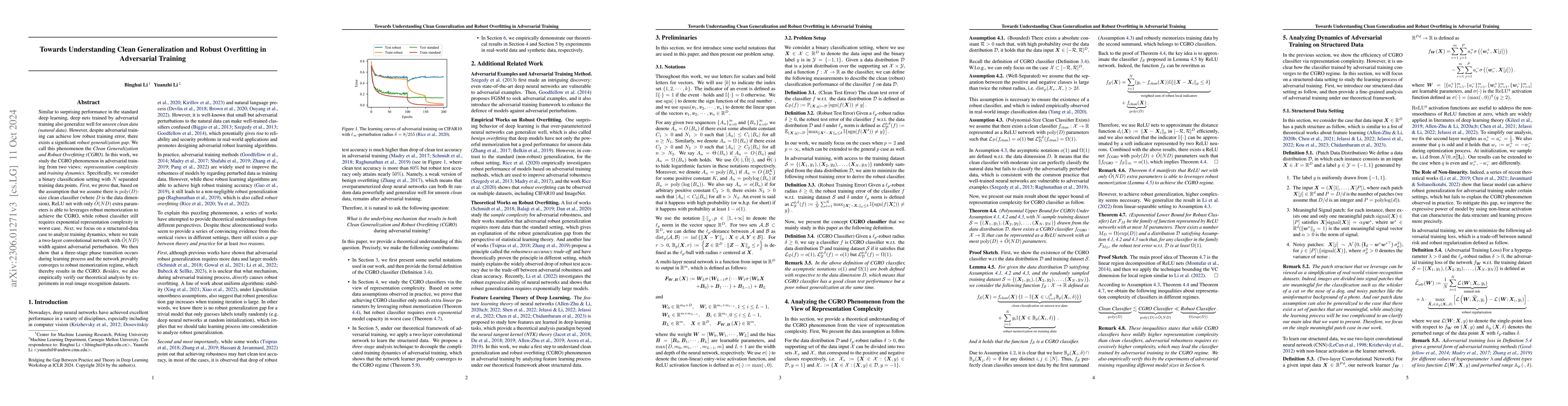 Thumbnail for Towards Understanding Clean Generalization and Robust Overfitting in
  Adversarial Training