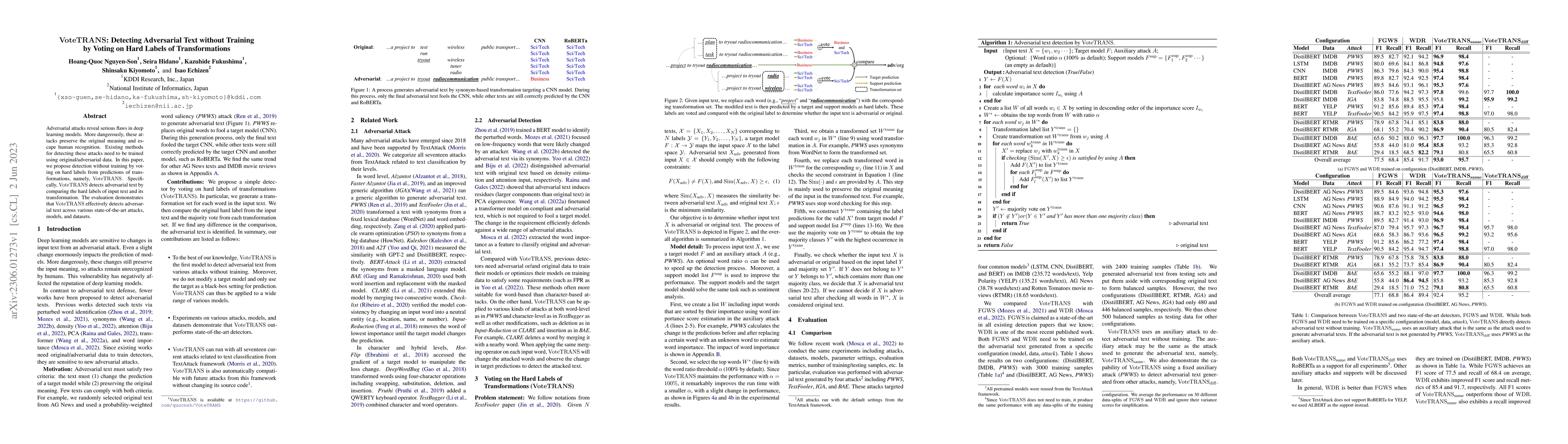 Thumbnail for VoteTRANS: Detecting Adversarial Text without Training by Voting on Hard
  Labels of Transformations