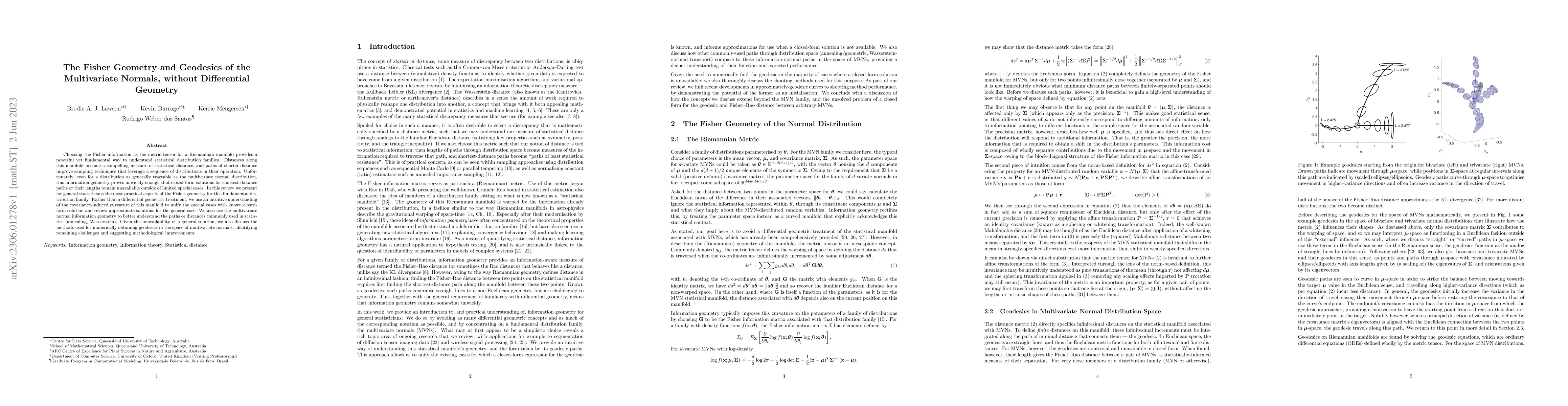 Thumbnail for The Fisher Geometry and Geodesics of the Multivariate Normals, without
  Differential Geometry