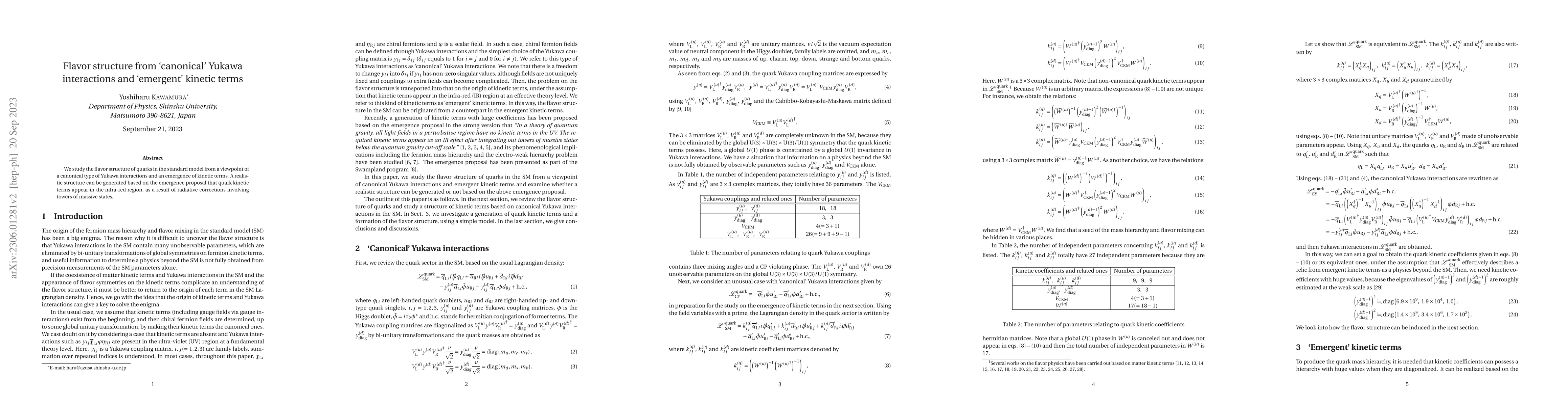 Thumbnail for Flavor structure from `canonical' Yukawa interactions and `emergent'
  kinetic terms