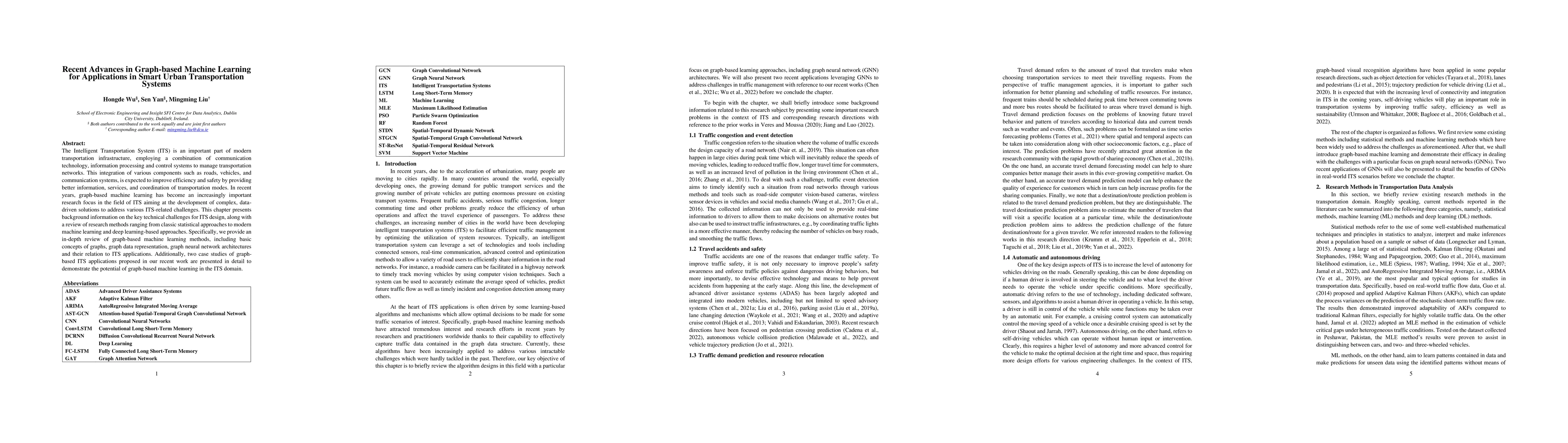 Thumbnail for Recent Advances in Graph-based Machine Learning for Applications in
  Smart Urban Transportation Systems
