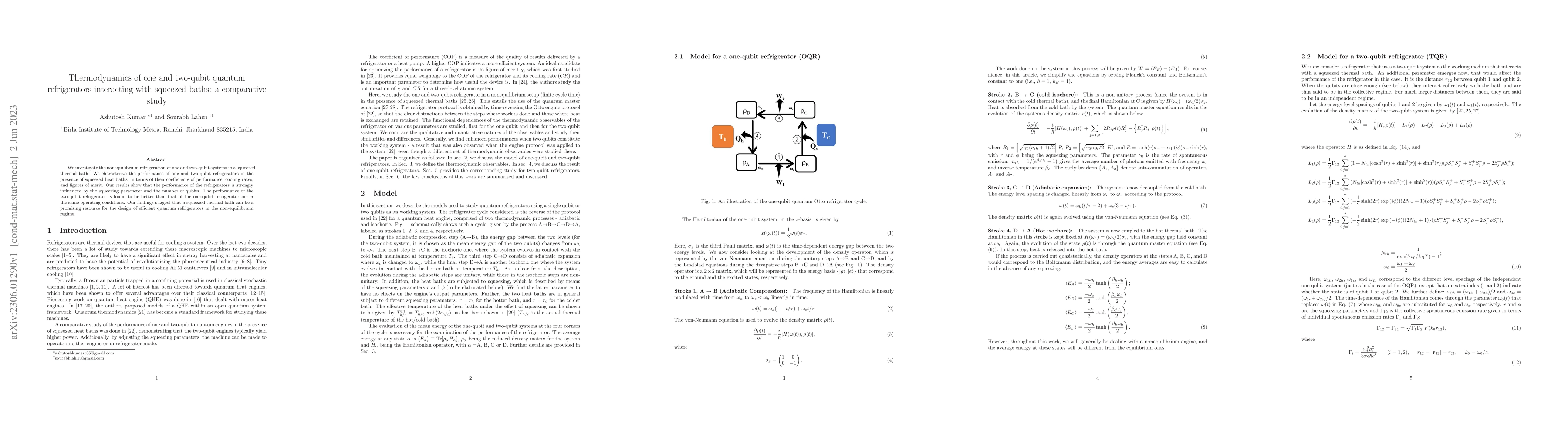 Thumbnail for Thermodynamics of one and two-qubit quantum refrigerators interacting
  with squeezed baths: a comparative study