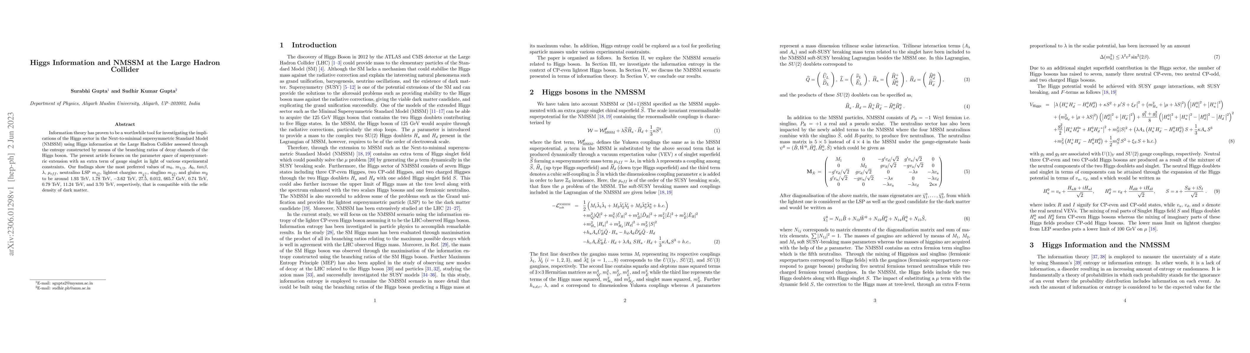 Thumbnail for Higgs Information and NMSSM at the Large Hadron Collider