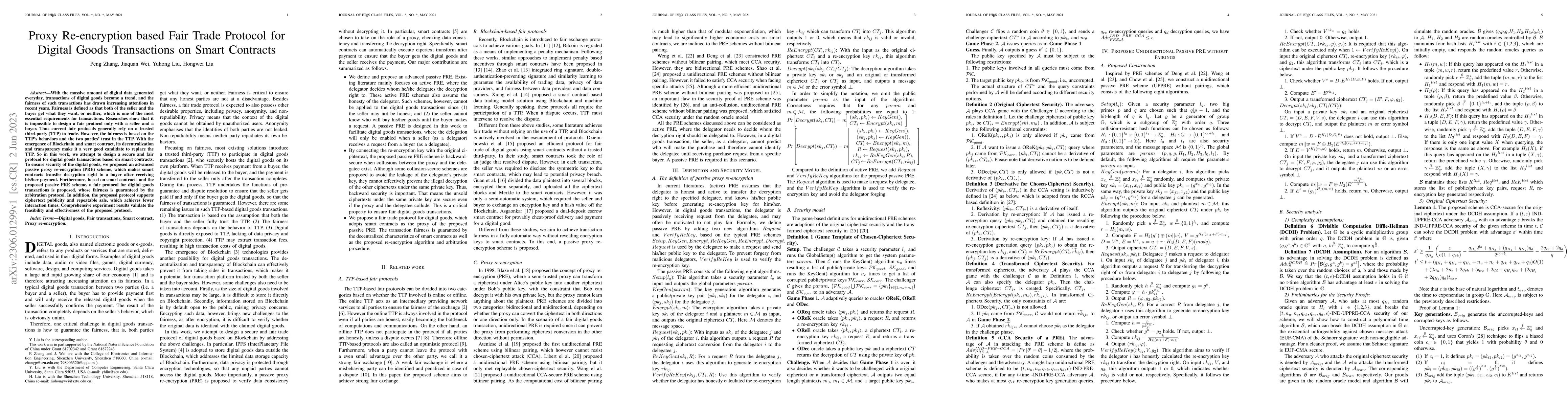 Thumbnail for Proxy Re-encryption based Fair Trade Protocol for Digital Goods
  Transactions via Smart Contracts