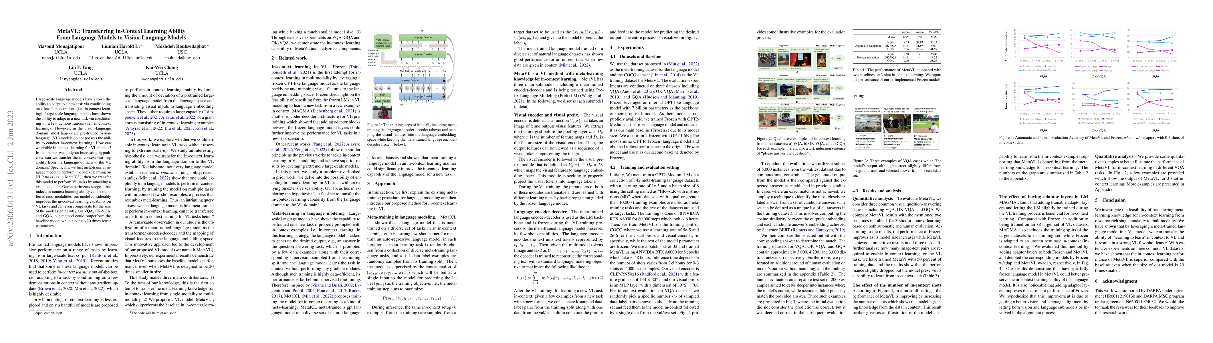 Thumbnail for MetaVL: Transferring In-Context Learning Ability From Language Models to
  Vision-Language Models