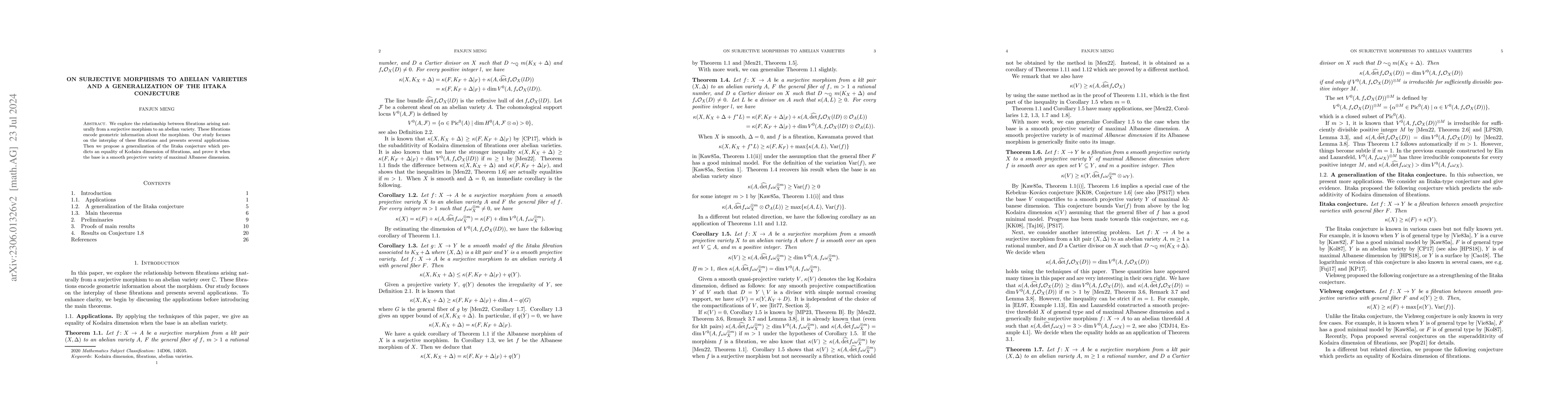 Thumbnail for On surjective morphisms to abelian varieties and a generalization of the
  Iitaka conjecture