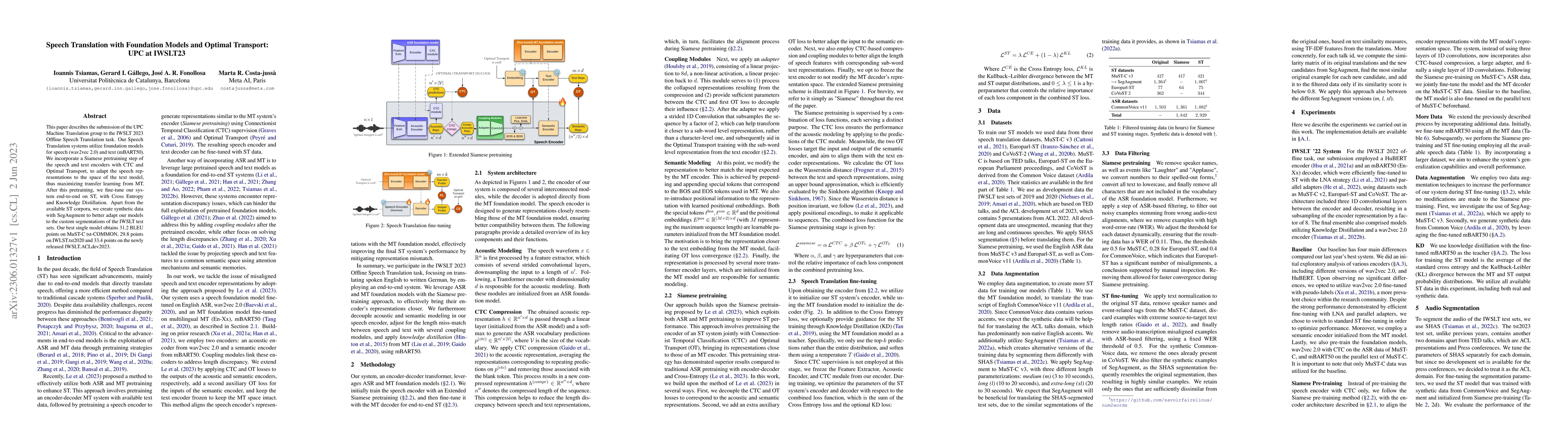 Thumbnail for Speech Translation with Foundation Models and Optimal Transport: UPC at
  IWSLT23
