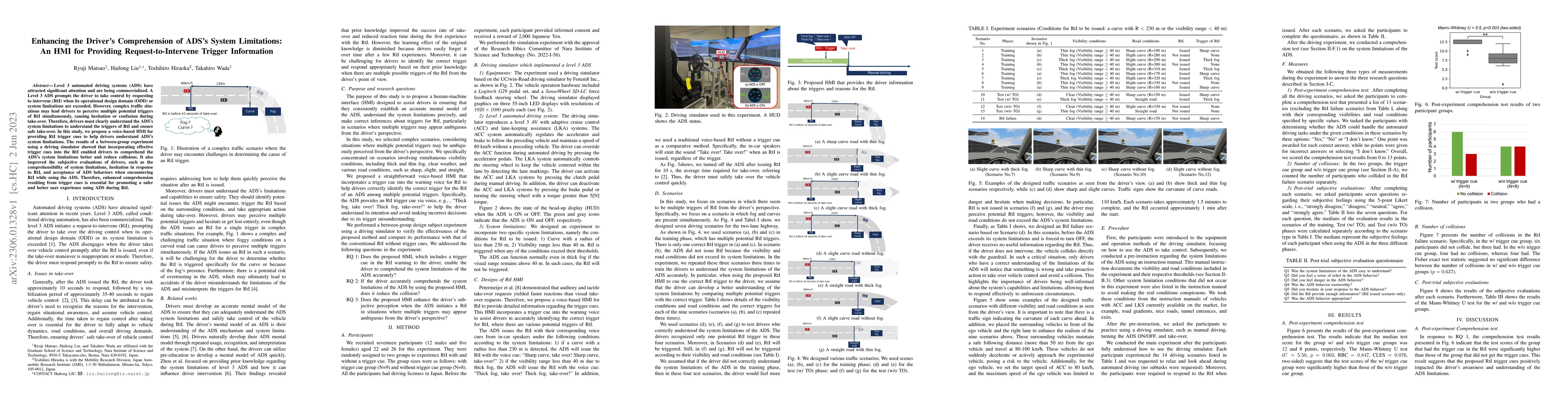 Thumbnail for Enhancing the Driver's Comprehension of ADS's System Limitations: An HMI
  for Providing Request-to-Intervene Trigger Information