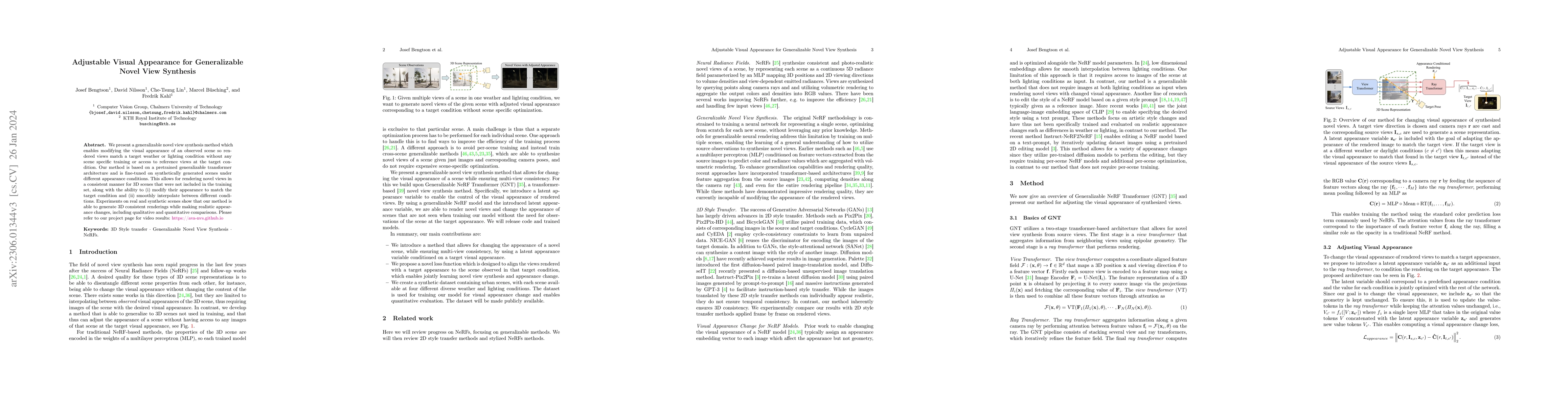 Thumbnail for Adjustable Visual Appearance for Generalizable Novel View Synthesis
