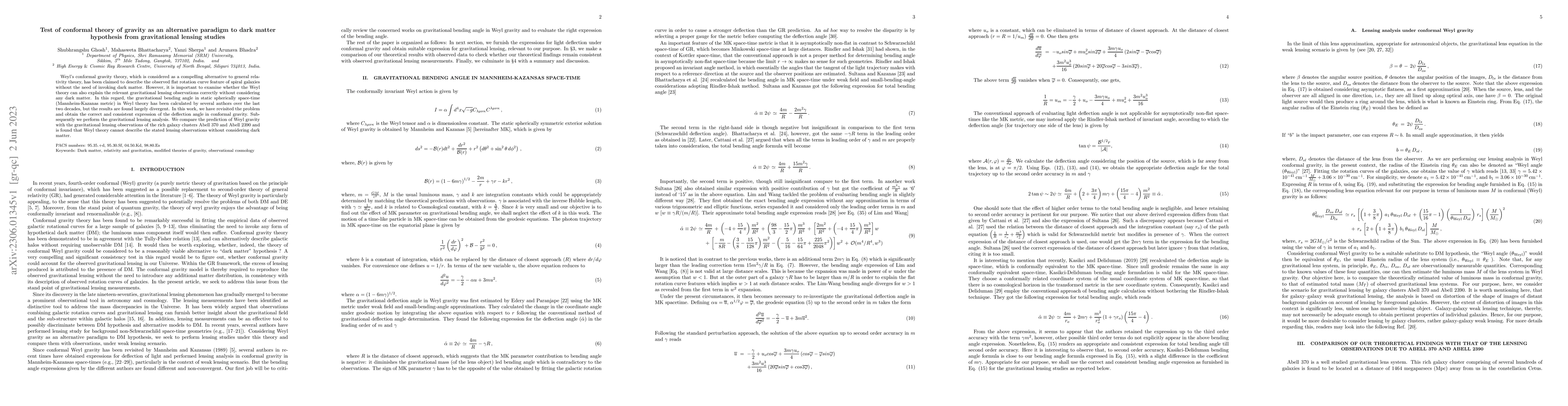 Thumbnail for Test of conformal theory of gravity as an alternative paradigm to dark
  matter hypothesis from gravitational lensing studies