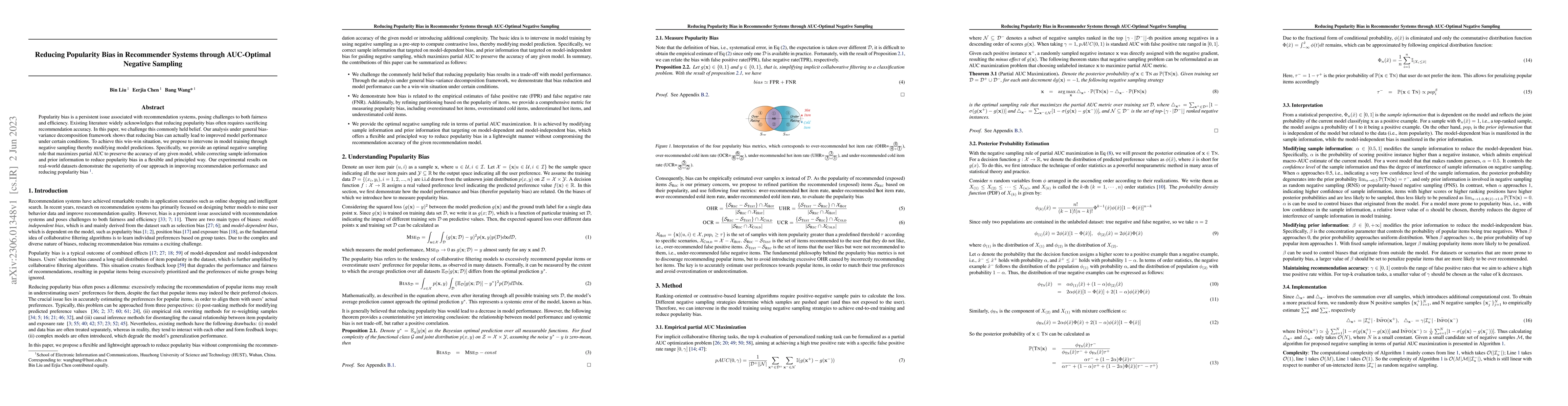 Thumbnail for Reducing Popularity Bias in Recommender Systems through AUC-Optimal
  Negative Sampling