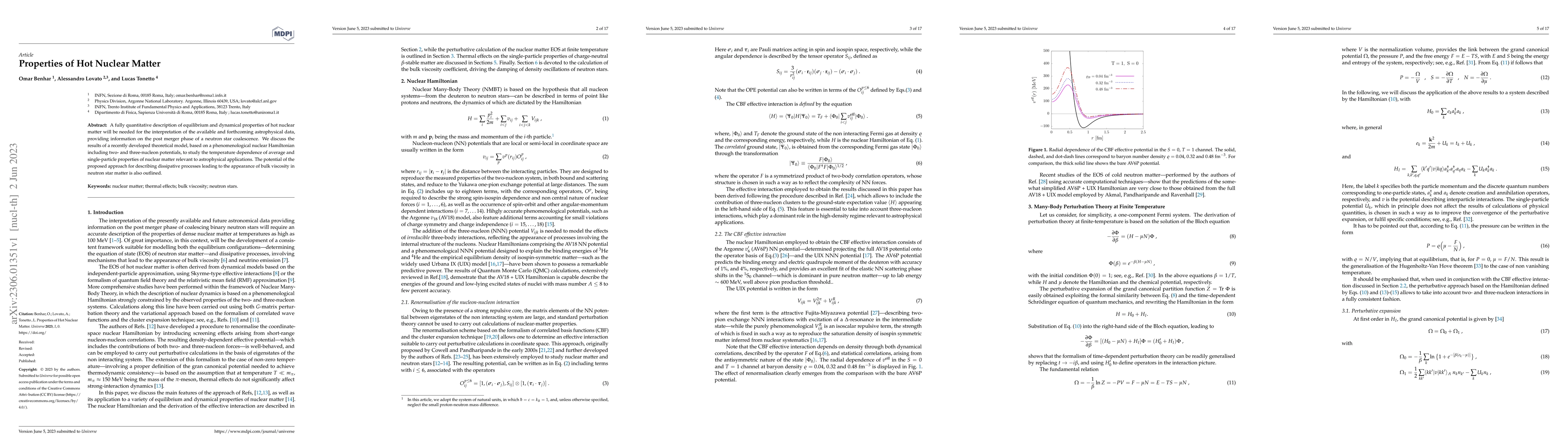 Thumbnail for Properties of Hot Nuclear Matter