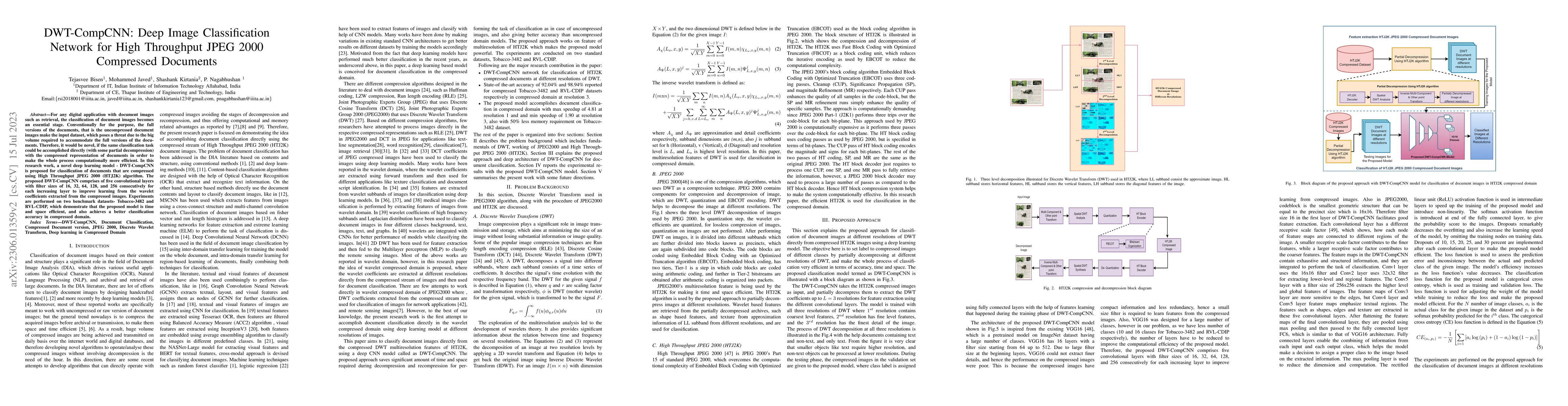 Thumbnail for DWT-CompCNN: Deep Image Classification Network for High Throughput JPEG
  2000 Compressed Documents