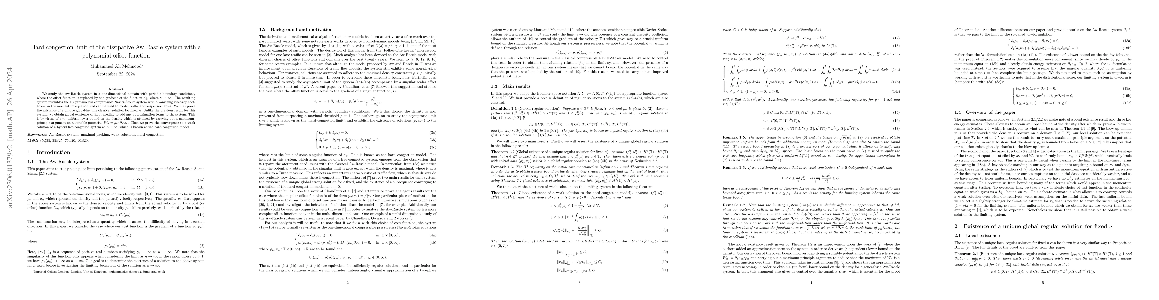 Thumbnail for Hard congestion limit of the dissipative Aw-Rascle system with a
  polynomial offset function