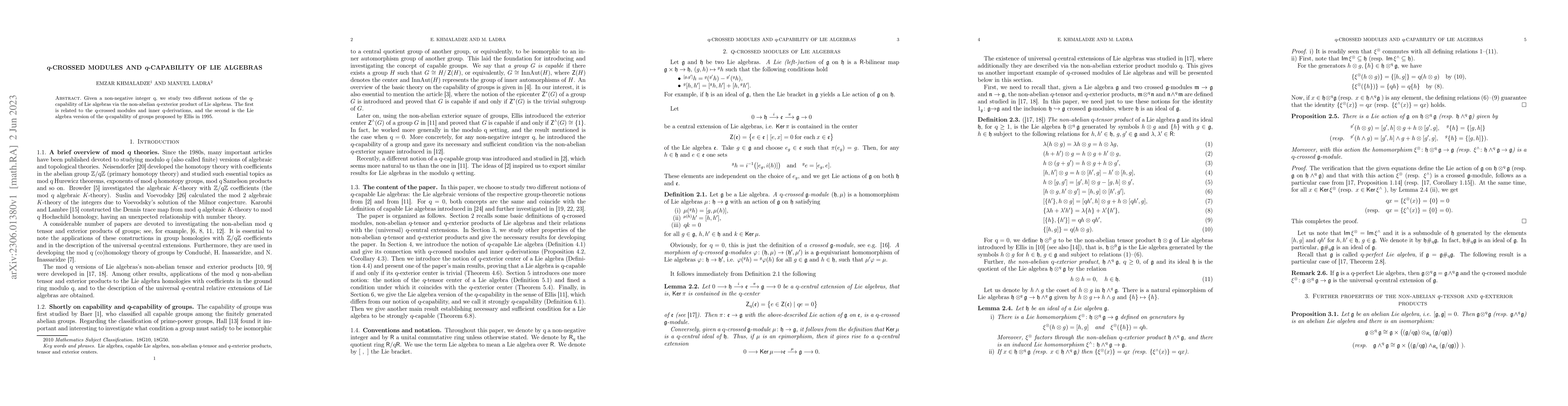 Thumbnail for $q$-crossed modules and $q$-capability of Lie algebras