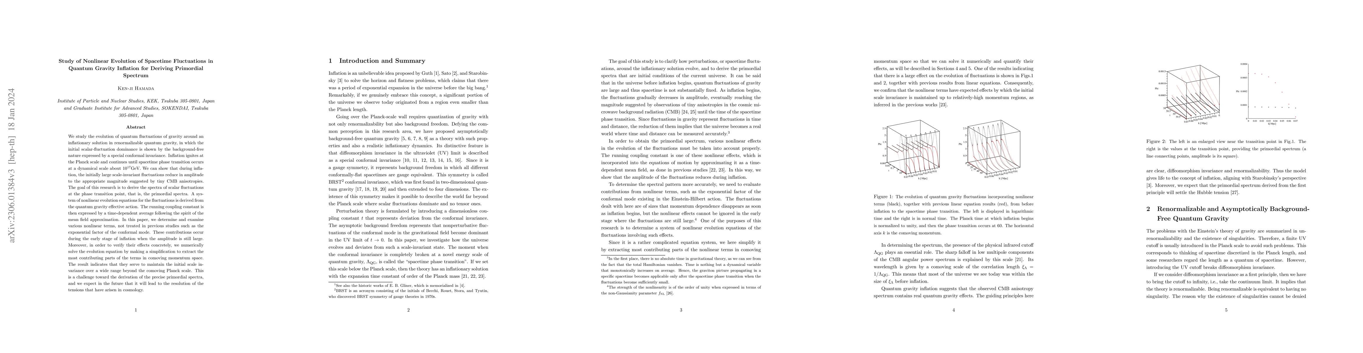 Thumbnail for Study of Nonlinear Evolution of Spacetime Fluctuations in Quantum
  Gravity Inflation for Deriving Primordial Spectrum