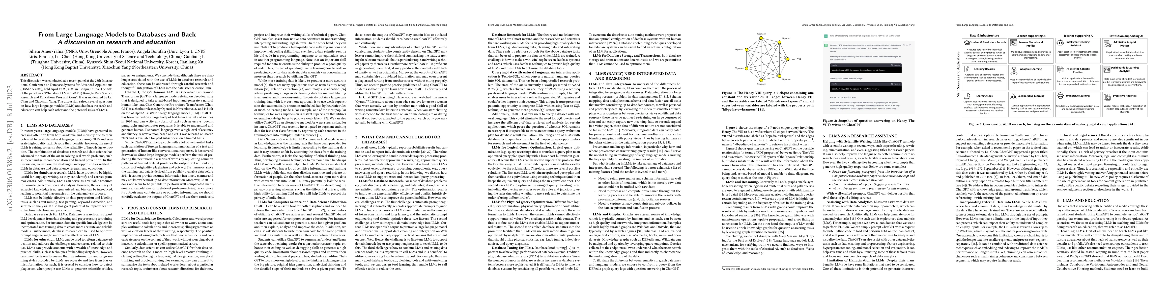 Thumbnail for From Large Language Models to Databases and Back: A discussion on
  research and education