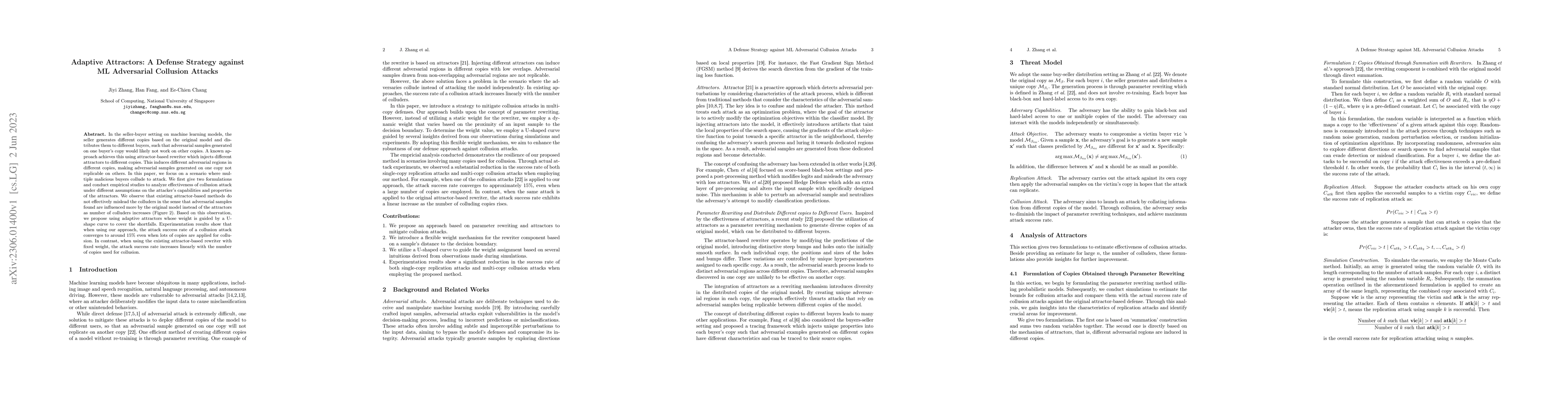 Thumbnail for Adaptive Attractors: A Defense Strategy against ML Adversarial Collusion
  Attacks